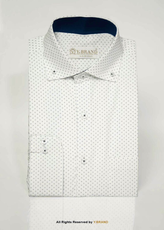 White Printed shirt with Navy Contrast
