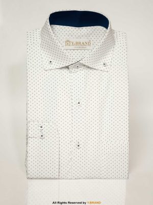 White Printed shirt with Navy Contrast-FS-1045