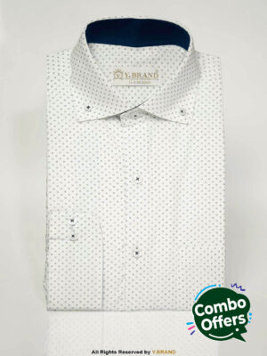 White Printed shirt with Navy Contrast-FS-1045