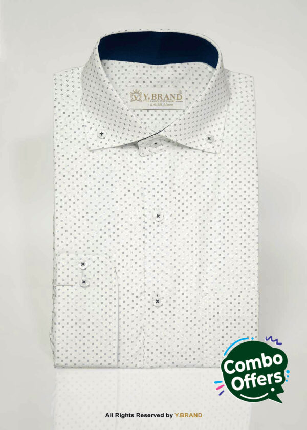 White Printed shirt with Navy Contrast-FS-1045 1 White Printed shirt with Navy Contrast-FS-1045