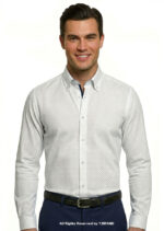 White Printed shirt with Navy Contrast-FS-1045