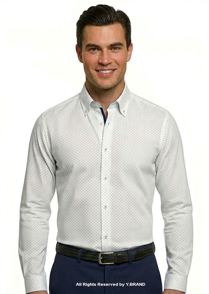 FS-1045d White Printed shirt with Navy Contrast-FS-1045 - Image 1