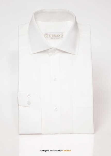 White cotton satin Five Spread Collar Classic shirt