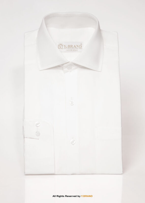 White cotton satin Five Spread Collar Classic shirt