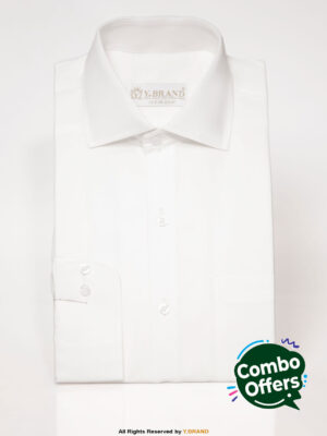 White cotton satin Five Spread Collar Classic shirt