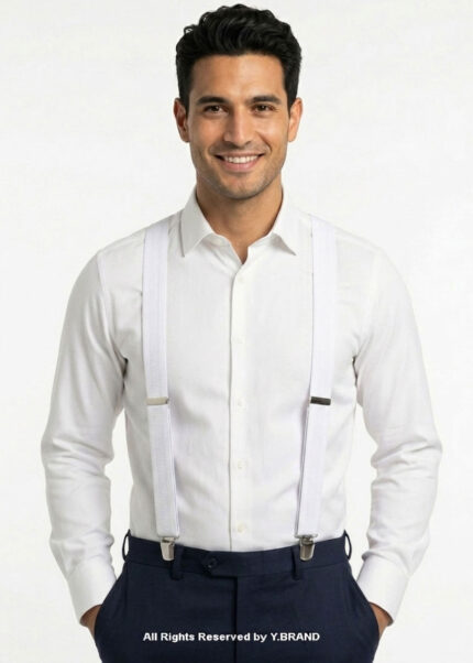 White Wide Braces, Heavy Duty Strong Clips Suspender for men-SB-1034
