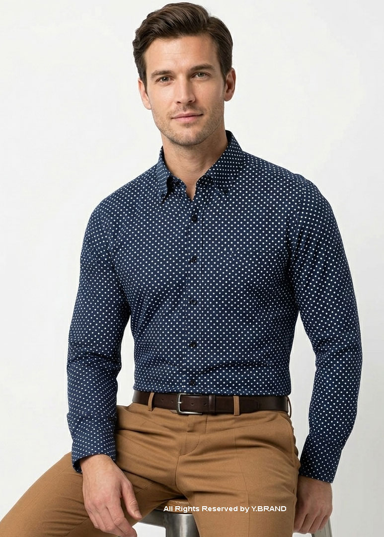 FS-1051c Y-BRAND Polka dot shirt with a button-down collar FS-1051 - Image 1