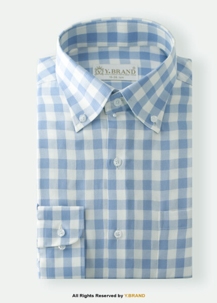 Y-BRAND Business casual blue check shirt