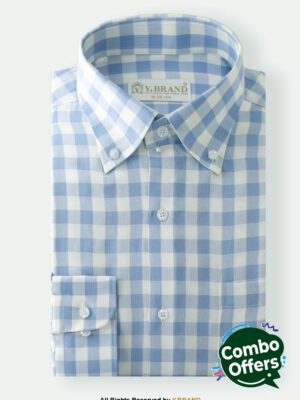 Y-BRAND Business casual blue check shirt