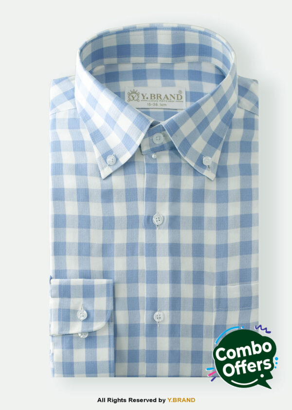 Y-BRAND Business casual blue check shirt FS-1055 1 Y-BRAND Business casual blue check shirt FS-1055