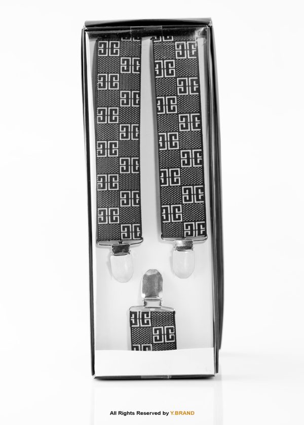 Black & White Versace Pattern Three clips Elastic Suspender-SB-1035 1 Black & White Versace Pattern Three clips Elastic Suspender-SB-1035