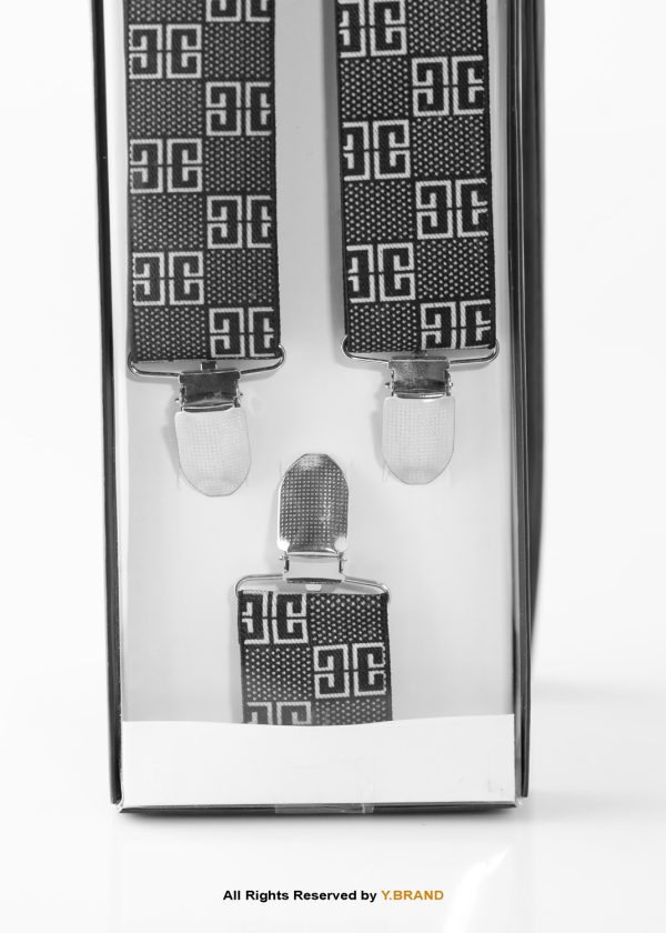 Black & White Versace Pattern Three clips Elastic Suspender-SB-1035 2 Black & White Versace Pattern Three clips Elastic Suspender-SB-1035