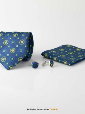 Y.BRAND-classic Navy flower Pattern Tie and Cufflink Gift Set-TS-1029