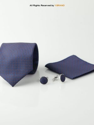 Y.BRAND-Navy Blue Pattern Tie and Cufflink Gift Set-TS-1030