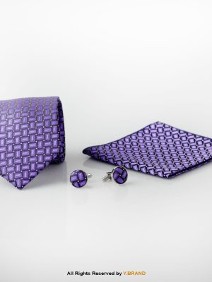 Y.BRAND-Purple Pattern Tie and Cufflink Gift Set-TS-1044