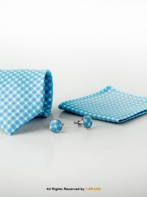 Y.BRAND-Sky Blue Micro Pattern Tie and Cufflink Gift Set-TS-1049