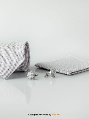 Y.BRAND-Gray White Micro check Tie and Cufflink Gift Set-TS-1053