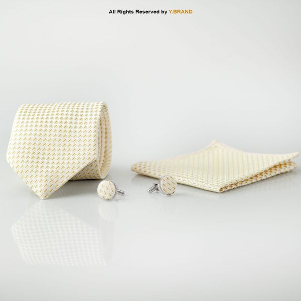 Y.BRAND-Cream Micro Pattern Tie and Cufflink Gift Set-TS-1054 1 Y.BRAND-Cream Micro Pattern Tie and Cufflink Gift Set-TS-1054