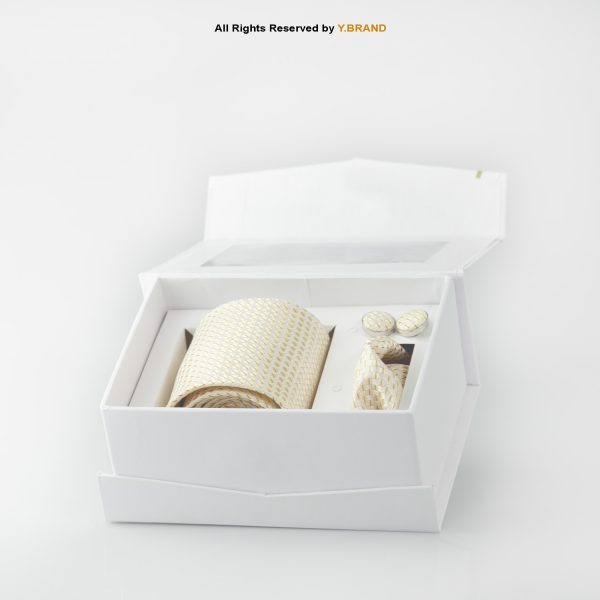 Y.BRAND-Cream Micro Pattern Tie and Cufflink Gift Set-TS-1054 4 Y.BRAND-Cream Micro Pattern Tie and Cufflink Gift Set-TS-1054