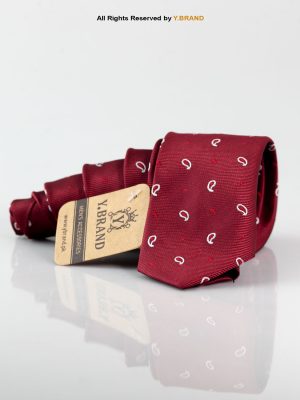 Slim Maroon Leaf Pattern Poly Necktie T-143