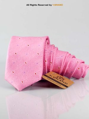 Slim Pink self-Pattern Poly Necktie T-144