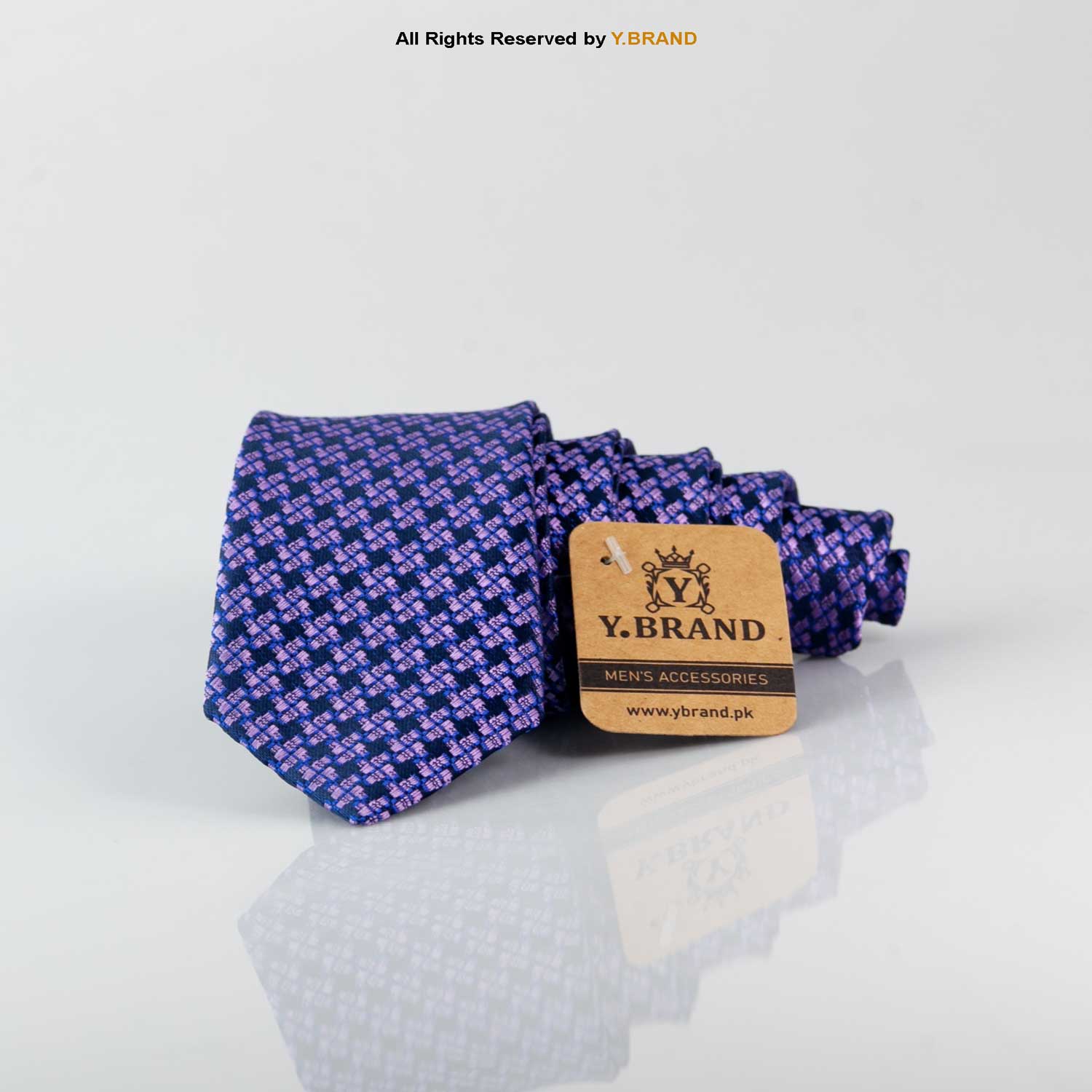 T_145 Slim Blue Pattern Poly Necktie T-145 - Image 1