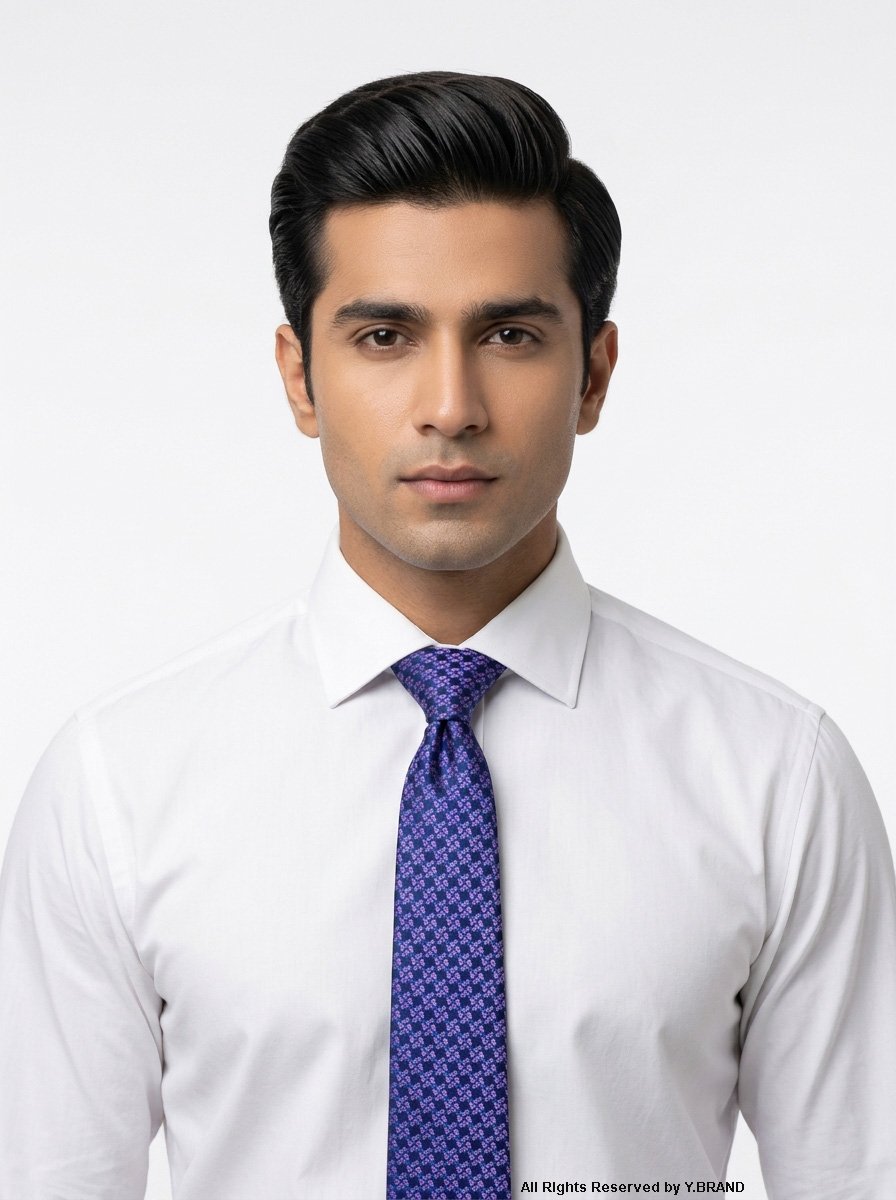 T_145c Slim Blue Pattern Poly Necktie T-145 - Image 1