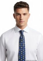 Slim Navy Floral Pattern Poly Necktie T-146