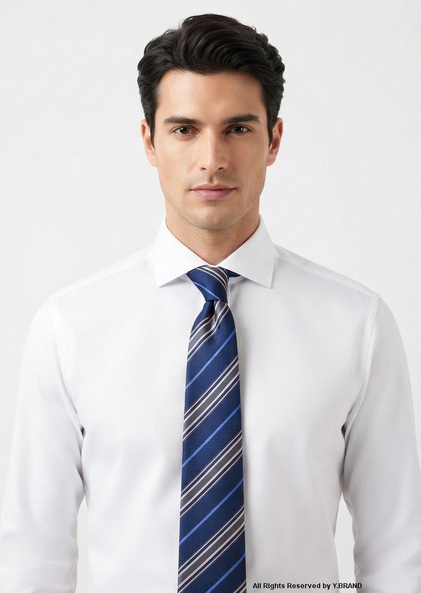 T_154c Classic Nay Blue Strips Poly Necktie T-154 - Image 1