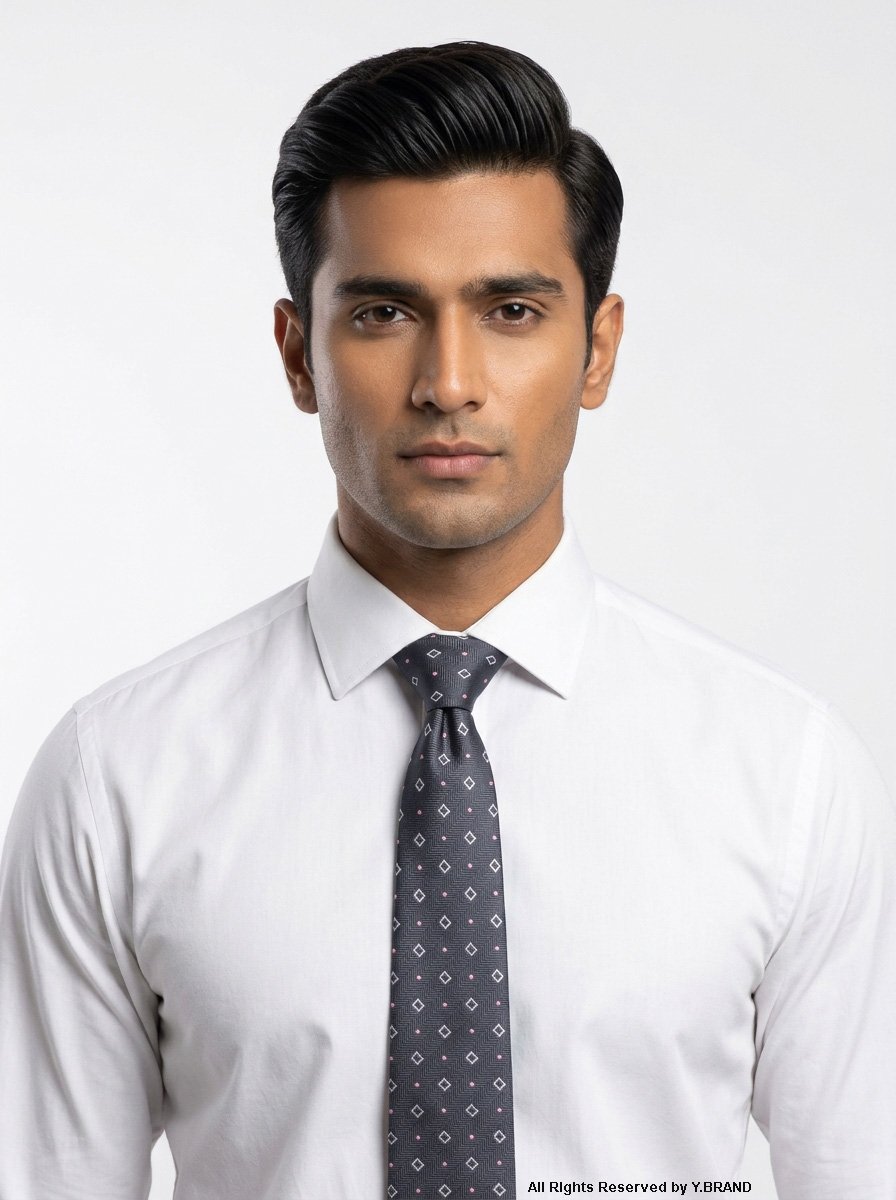 T_165c Stylish Dark Gray Dimond Pattern Necktie T-165 - Image 1