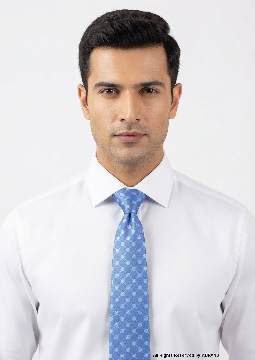 T_166c Classic sky-Blue Circle Pattern Poly Necktie T-166 - Image 1