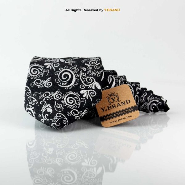 Classic Black, White Pattern Jamawar Necktie T-169 1 Classic Black, White Pattern Jamawar Necktie T-169