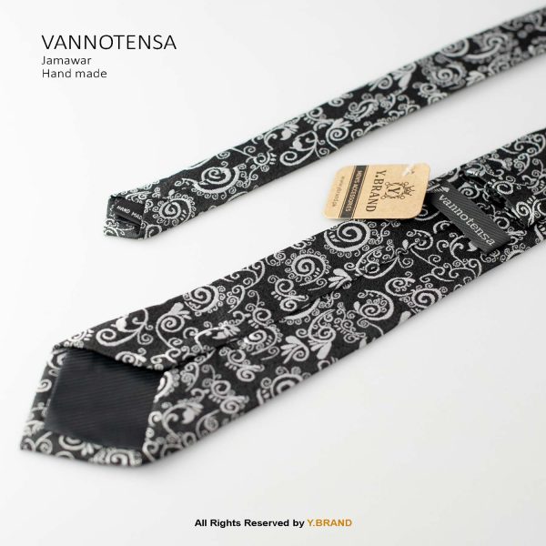 Classic Black, White Pattern Jamawar Necktie T-169 3 Classic Black, White Pattern Jamawar Necktie T-169