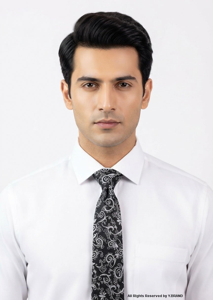 T_169c Classic Black, White Pattern Jamawar Necktie T-169 - Image 1