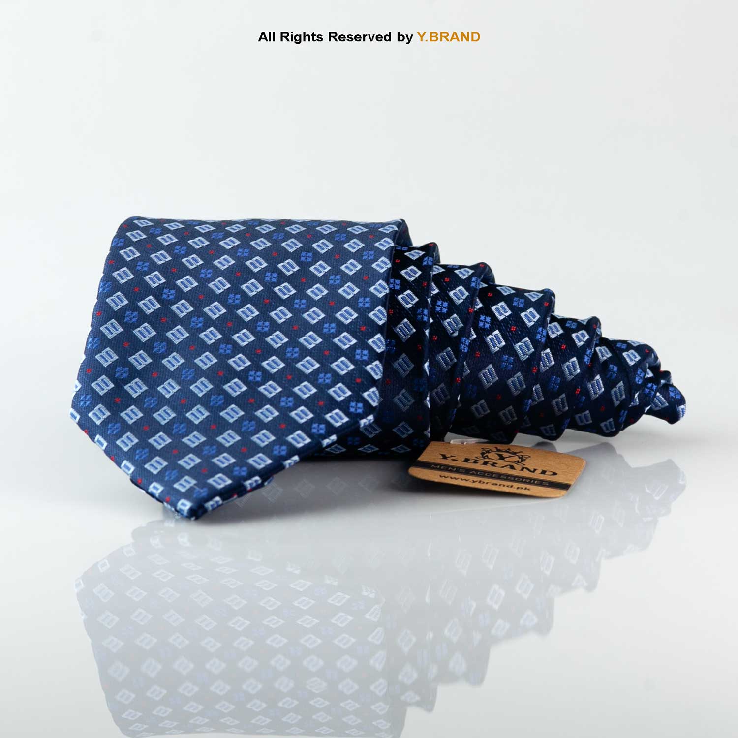 T_170 Blue Three Tone Pattern Poly Necktie T-170 - Image 1