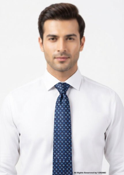 Blue Three Tone Pattern Poly Necktie T-170