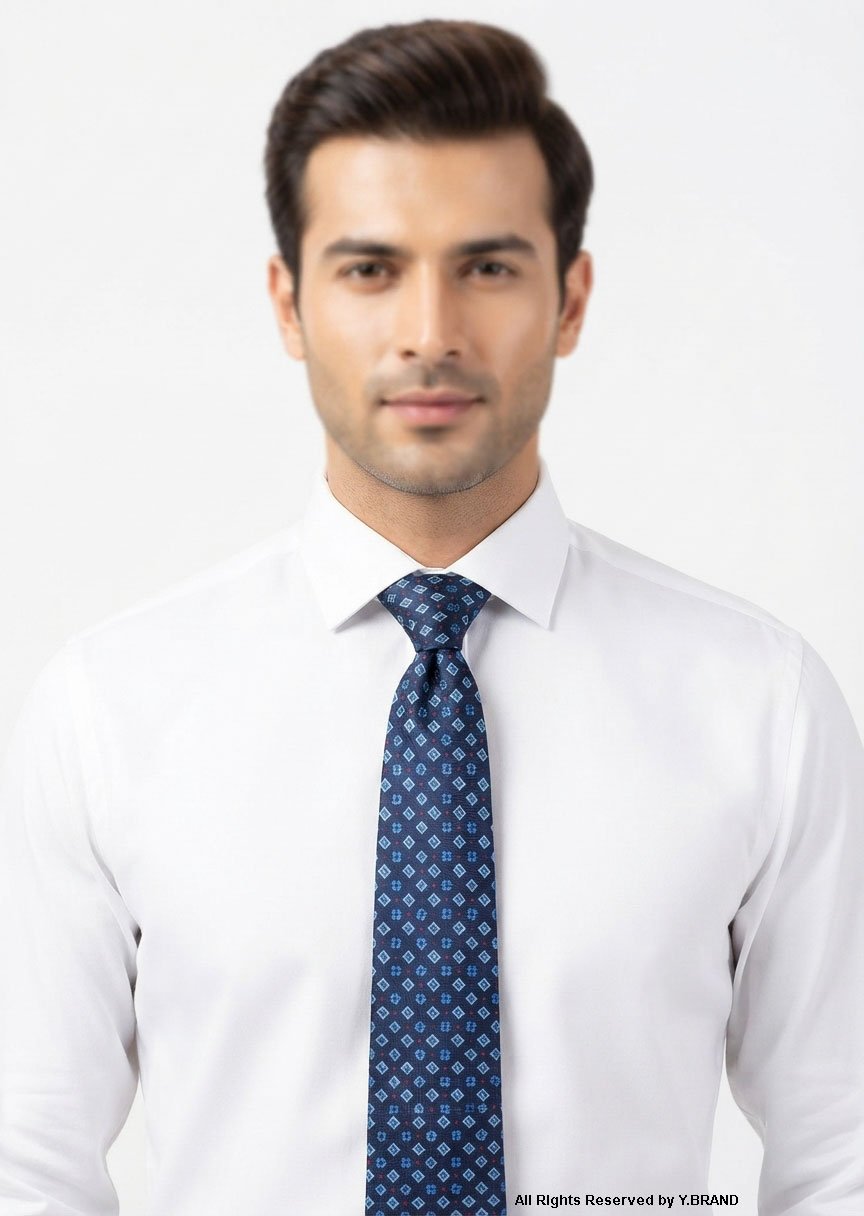 T_170c Blue Three Tone Pattern Poly Necktie T-170 - Image 1