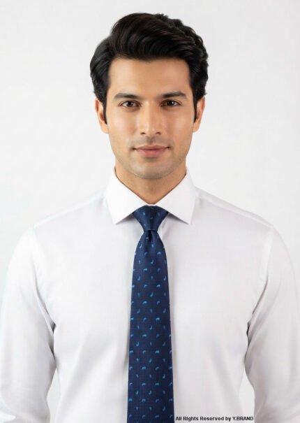 Classic Navy Leaf Pattern Poly Necktie T-174