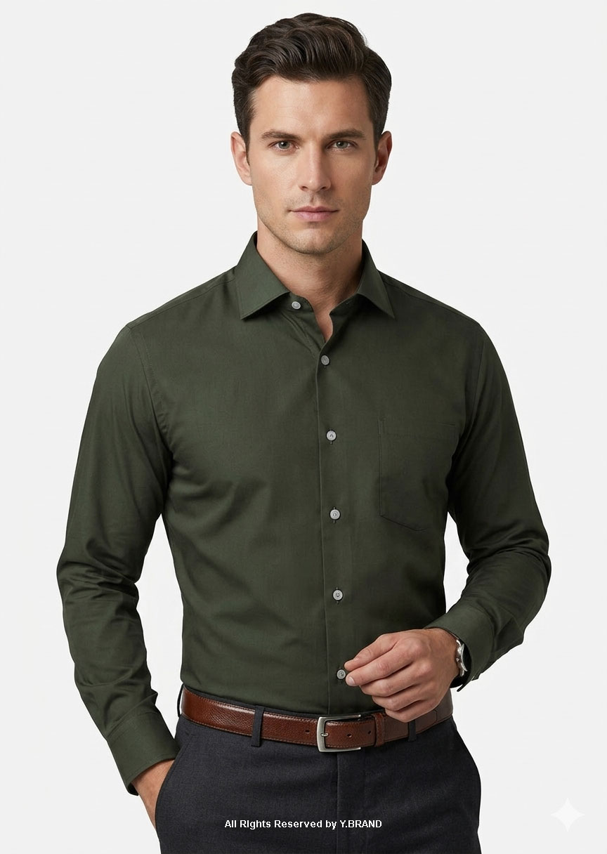 FS-1065d YBRAND-Dark Olive Green formal shirt FS-1065 - Image 1