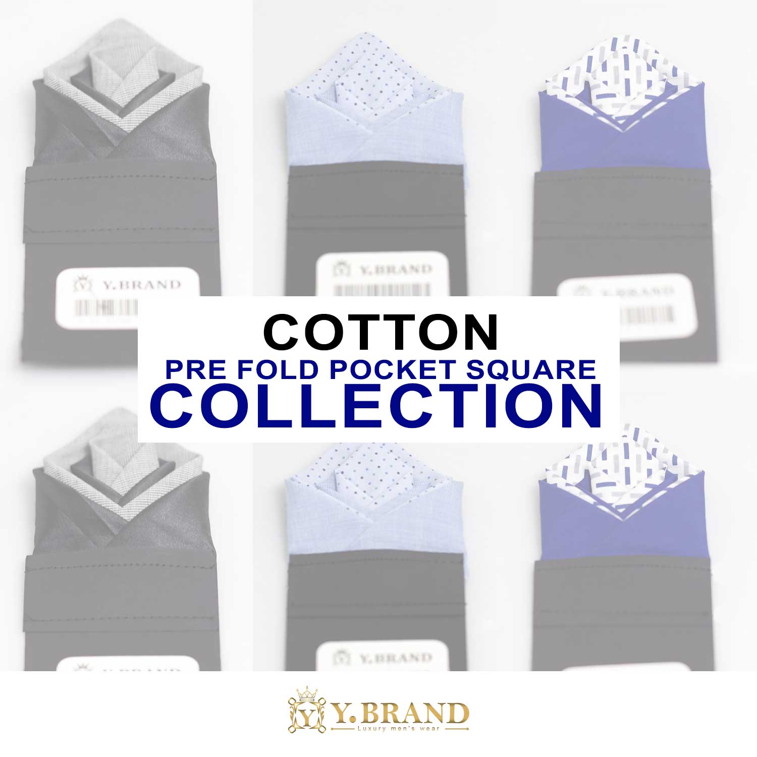 Cotton--collection Y.BRAND-Pre-Folded Multi-layered Cotton Pocket Square On Card-Handkerchief PS-1062