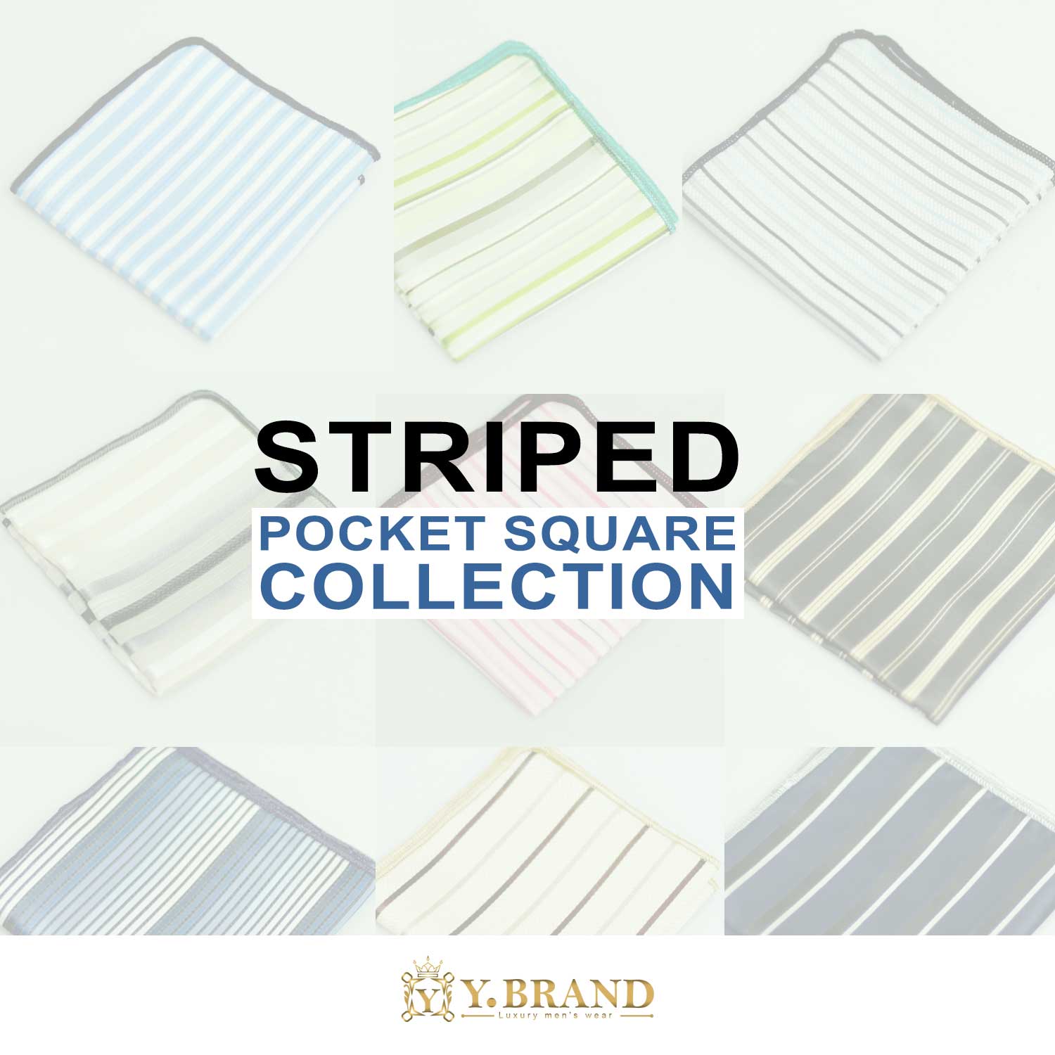 Strip-Collection Y.BRAND-Collection of Striped Pocket Square with contrast Border PS-1045