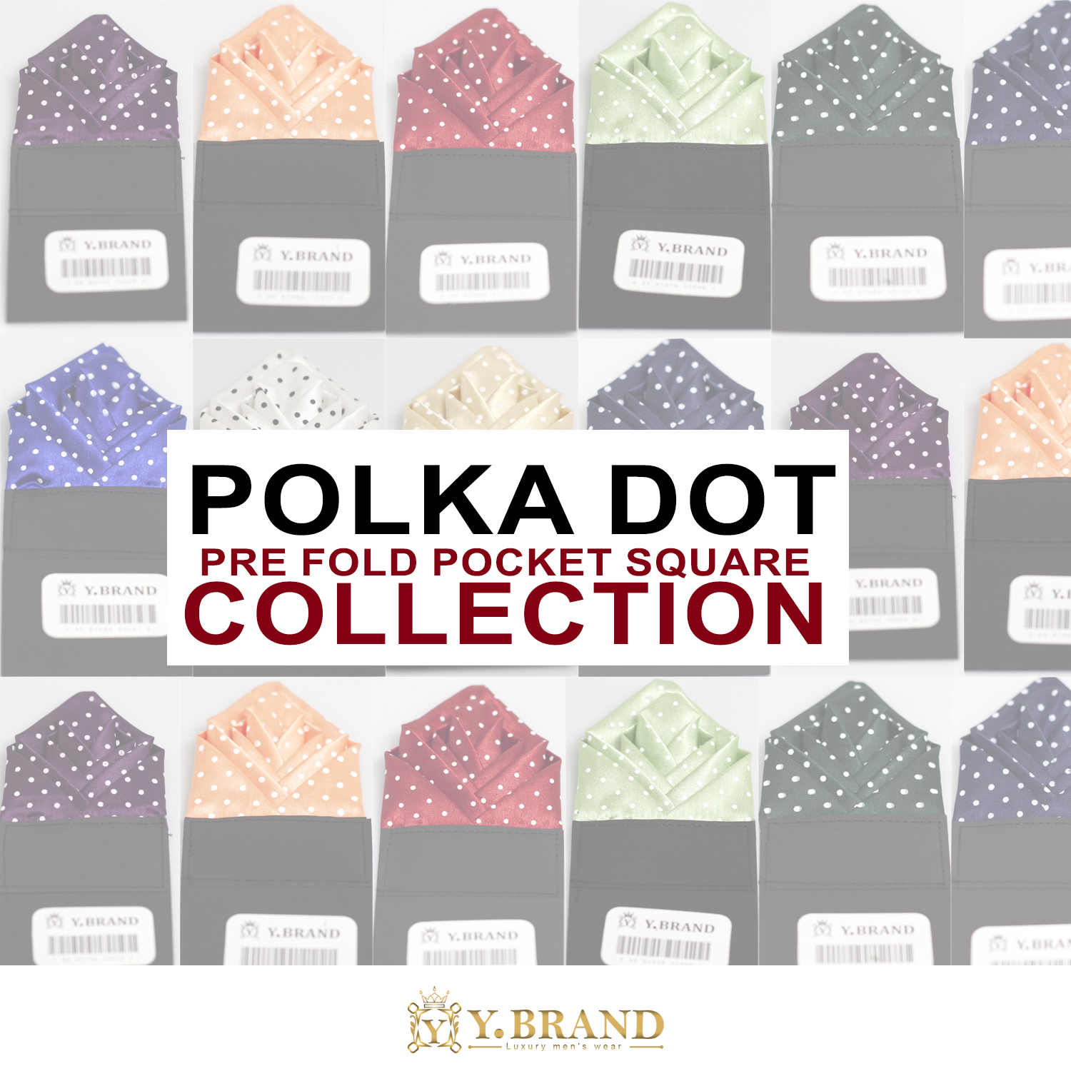 polka dot collection Y.BRAND-Pre-Folded Multi layered Polka Dots Pocket Square On Card-Handkerchief PS-1061