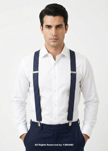 Blue Based Textured Three clips Elastic Suspender-SB-1038