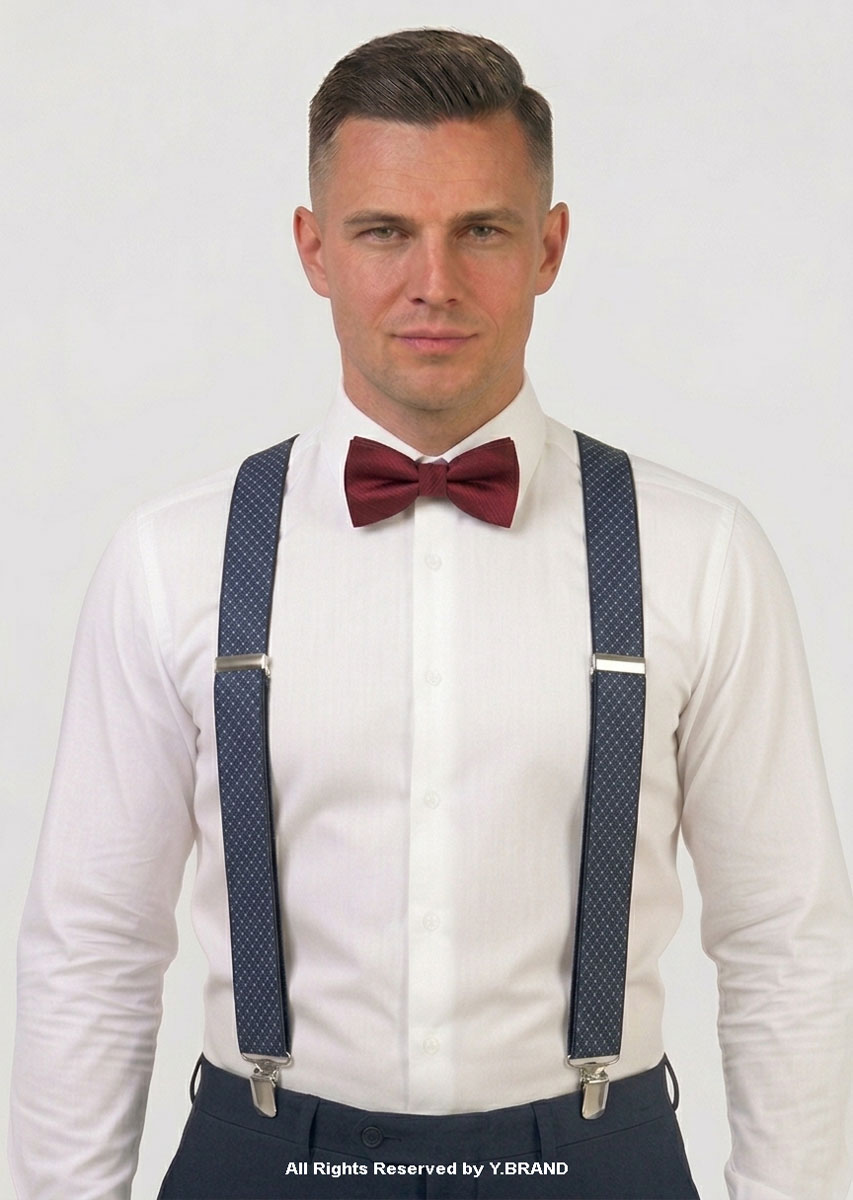 SB-1039b Gray Pattern Design Three clips Elastic Suspender-SB-1039 - Image 1
