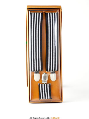 White & Black Striped Three clips Elastic Suspender-SB-1043