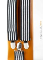 White & Black Striped Three clips Elastic Suspender-SB-1043 - Image 2