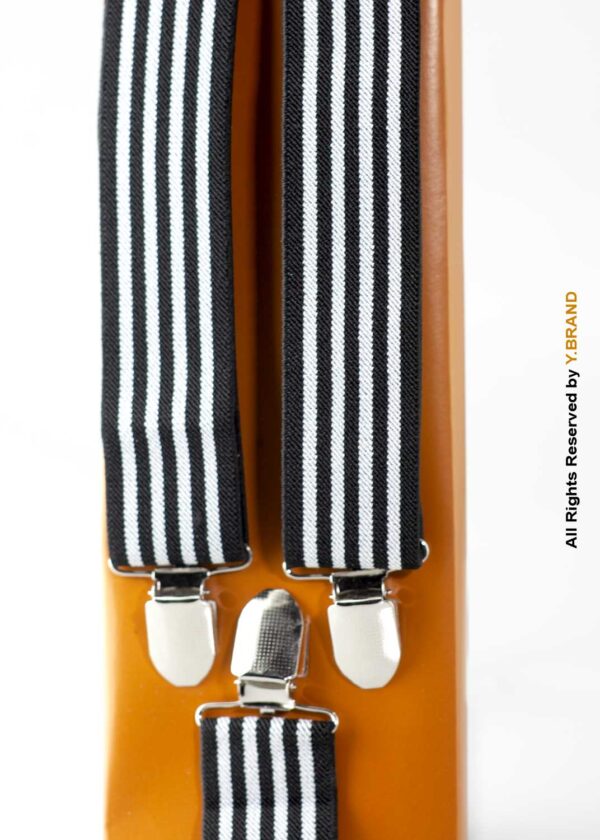 White & Black Striped Three clips Elastic Suspender-SB-1043 2 White & Black Striped Three clips Elastic Suspender-SB-1043