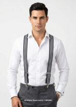 White & Black Striped Three clips Elastic Suspender-SB-1043