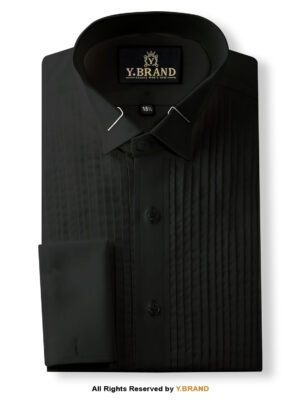 Black Tuxedo Wing Collar Pleated Shirt TXDO-1002