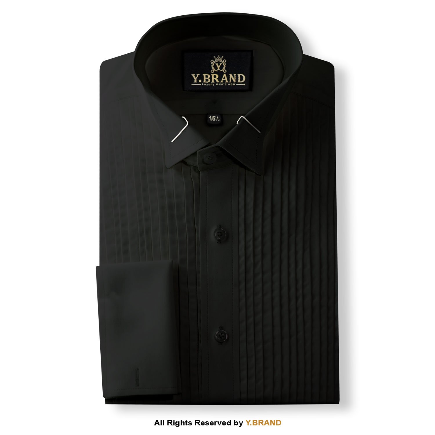 TXEDO-1002 Black Tuxedo Wing Collar Pleated Shirt TXDO-1002 - Image 1